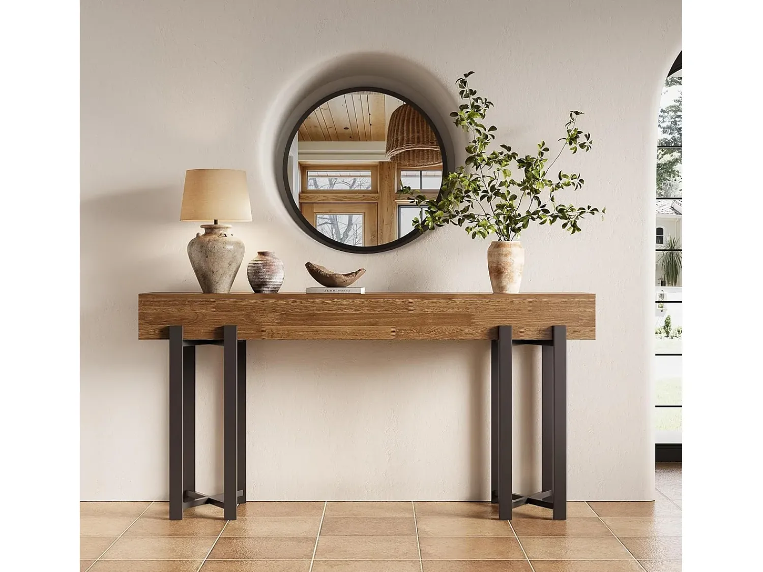 Consola|Tribesigns Mesa de Console de 160cm para Entrada, Mesa Rustica para Atrás do Sofá, Mesa Minimalista para Sala de Estar Castanho