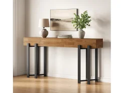 Consola|Tribesigns Mesa de Console de 160cm para Entrada, Mesa Rustica para Atrás do Sofá, Mesa Minimalista para Sala de Estar Castanho