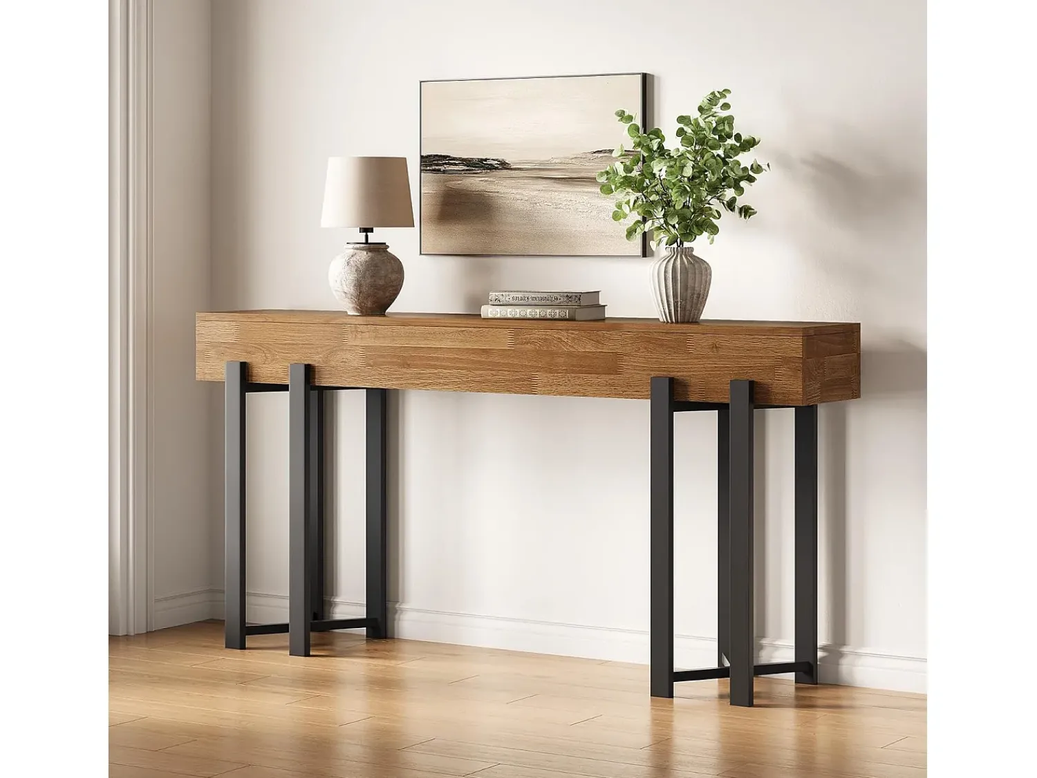 Consola|Tribesigns Mesa de Console de 160cm para Entrada, Mesa Rustica para Atrás do Sofá, Mesa Minimalista para Sala de Estar Castanho