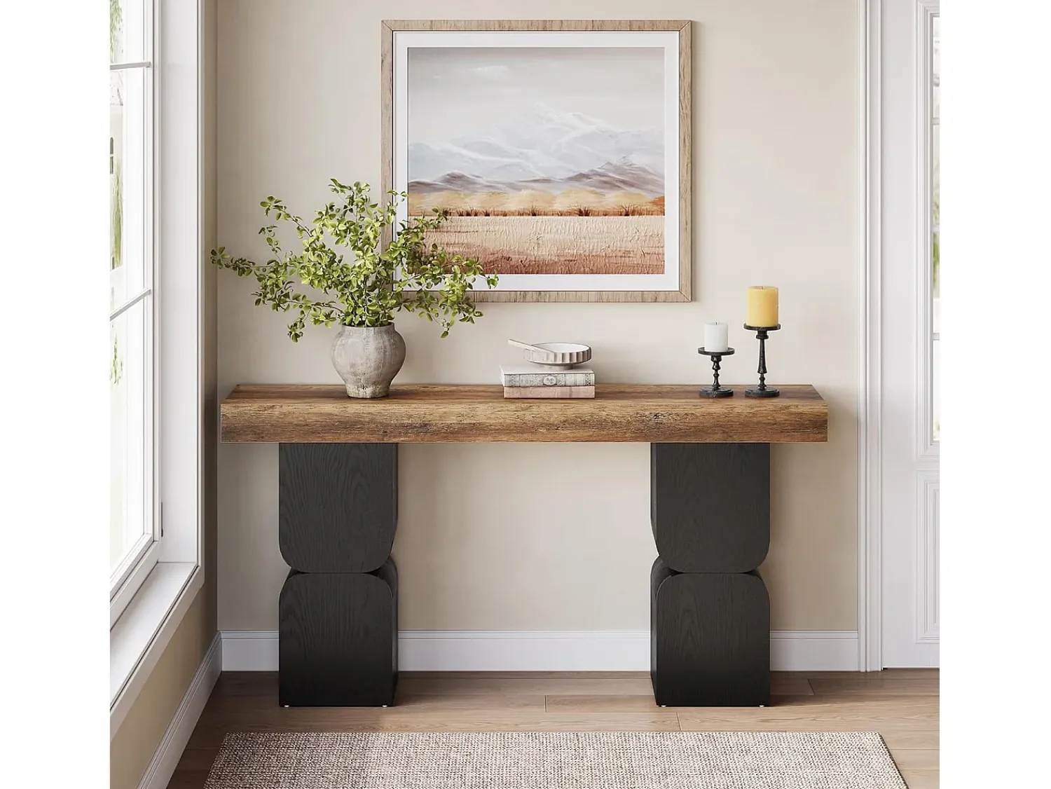 New Tribesigns Mesa de Console de 160cm, Visual de Alta Resistência, Mesa para Atrás de Sofá Castanho