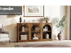 Consola|Tribesigns Mesa de console de estilo rústico de 160 cm de comprimento com 3 níveis de armazenamento, marrom Castanho