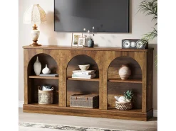 Consola|Tribesigns Mesa de console de estilo rústico de 160 cm de comprimento com 3 níveis de armazenamento, marrom Castanho