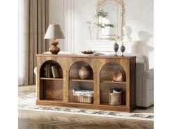 Consola|Tribesigns Mesa de console de estilo rústico de 160 cm de comprimento com 3 níveis de armazenamento, marrom Castanho