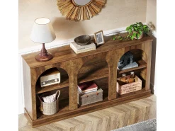 Consola|Tribesigns Mesa de console de estilo rústico de 160 cm de comprimento com 3 níveis de armazenamento, marrom Castanho