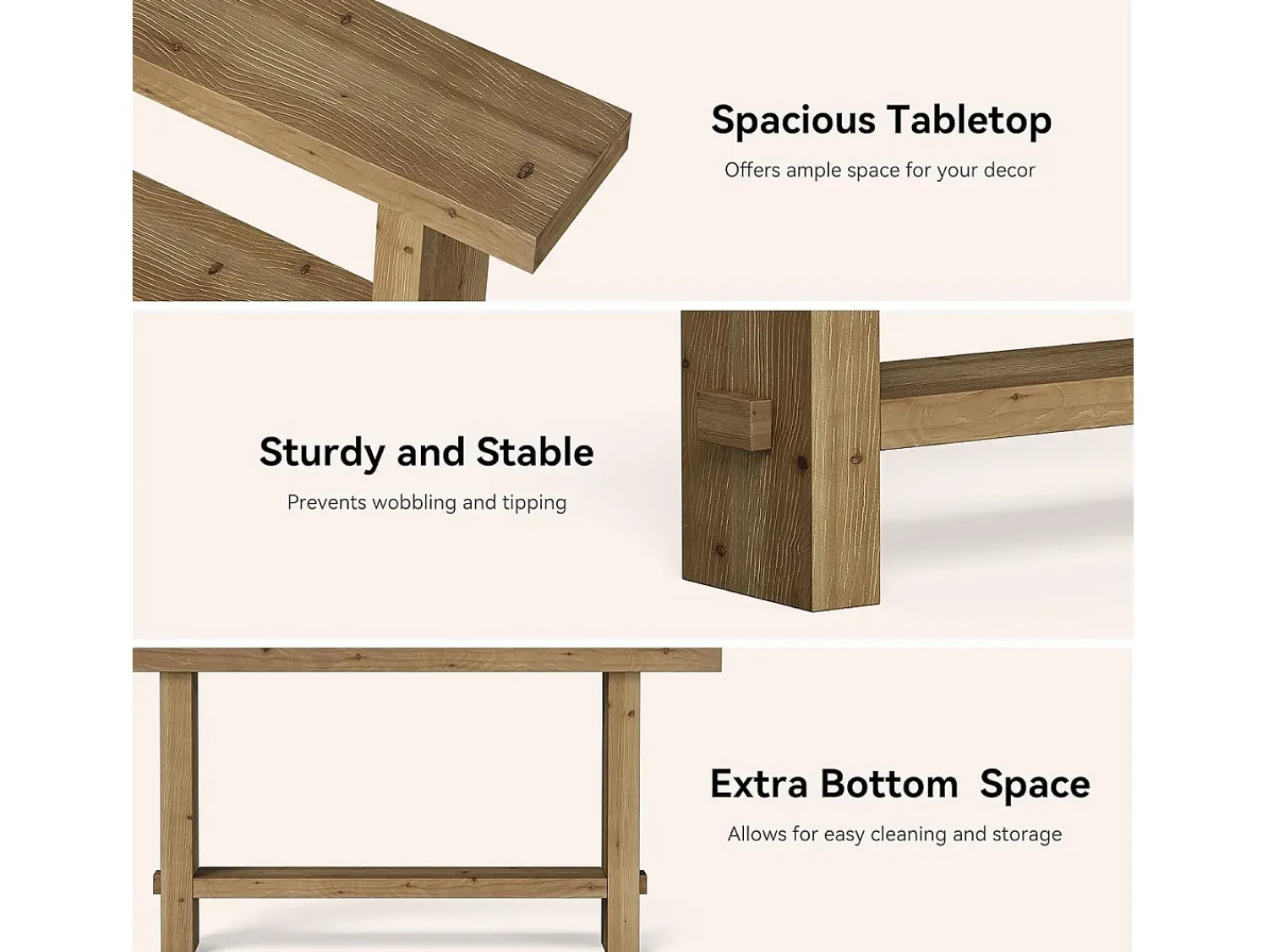 Consola*Tribesigns Mesa de console de madeira sólida de 160 cm, mesa estreita de entrada de fazenda de dois níveis para corredor, entrada Castanho