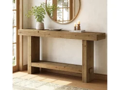 Consola*Tribesigns Mesa de console de madeira sólida de 160 cm, mesa estreita de entrada de fazenda de dois níveis para corredor, entrada Castanho