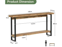 Consola*Tribesigns Mesa de console de madeira maciça com borda natural para entrada, estilo caseiro, 160 cm, mesa estreita e longa para sofa, atrás do sofá Castanho