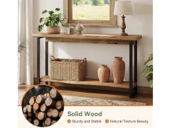 Consola*Tribesigns Mesa de console de madeira maciça com borda natural para entrada, estilo caseiro, 160 cm, mesa estreita e longa para sofa, atrás do sofá Castanho