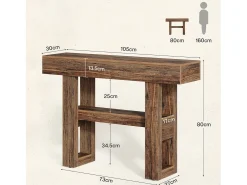 Consola|Tribesigns Mesa de console de quinta com 105 cm, mesa estreita para sofá de dois andares para trás do sofá Castanho