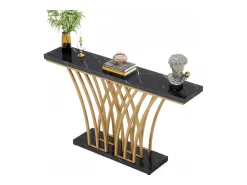 Clearance Tribesigns Mesa de Console Dourada - 150 x 29,5 x 80 cm - Moderna - com Pés de Metal em Formato de Grade - para Entrada, Corredor, Entrada, Sala (Preta) Preto