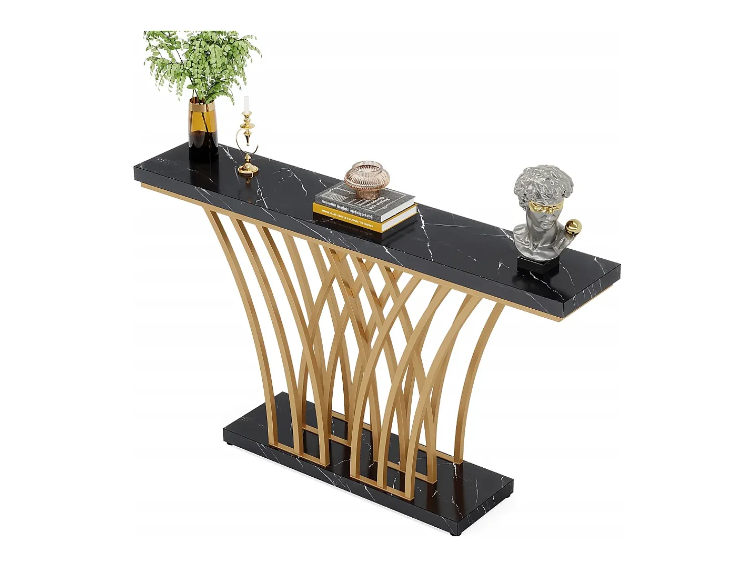 Clearance Tribesigns Mesa de Console Dourada - 150 x 29,5 x 80 cm - Moderna - com Pés de Metal em Formato de Grade - para Entrada, Corredor, Entrada, Sala (Preta) Preto