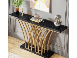 Clearance Tribesigns Mesa de Console Dourada - 150 x 29,5 x 80 cm - Moderna - com Pés de Metal em Formato de Grade - para Entrada, Corredor, Entrada, Sala (Preta) Preto