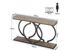 Tribesigns Mesa de console dourada de 140 cm, Mesa de entrada moderna com pés em metal dourado em formato de O, 140 x 30 x 80 cm, Cinza^ Consola