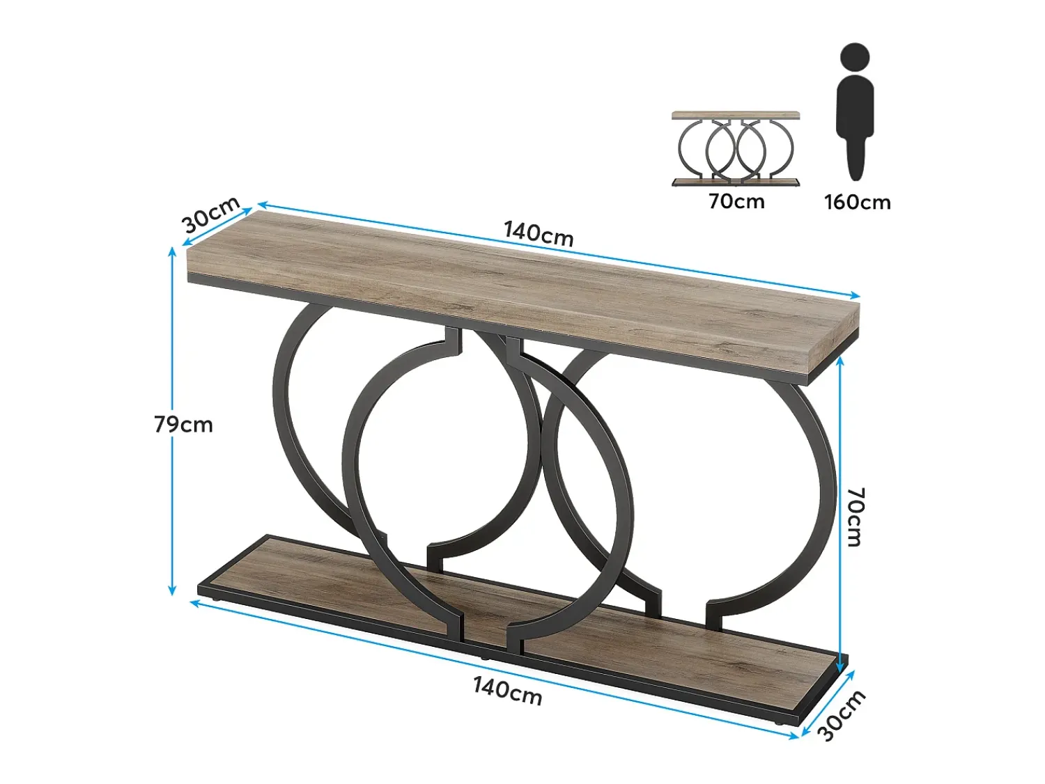 Tribesigns Mesa de console dourada de 140 cm, Mesa de entrada moderna com pés em metal dourado em formato de O, 140 x 30 x 80 cm, Cinza^ Consola