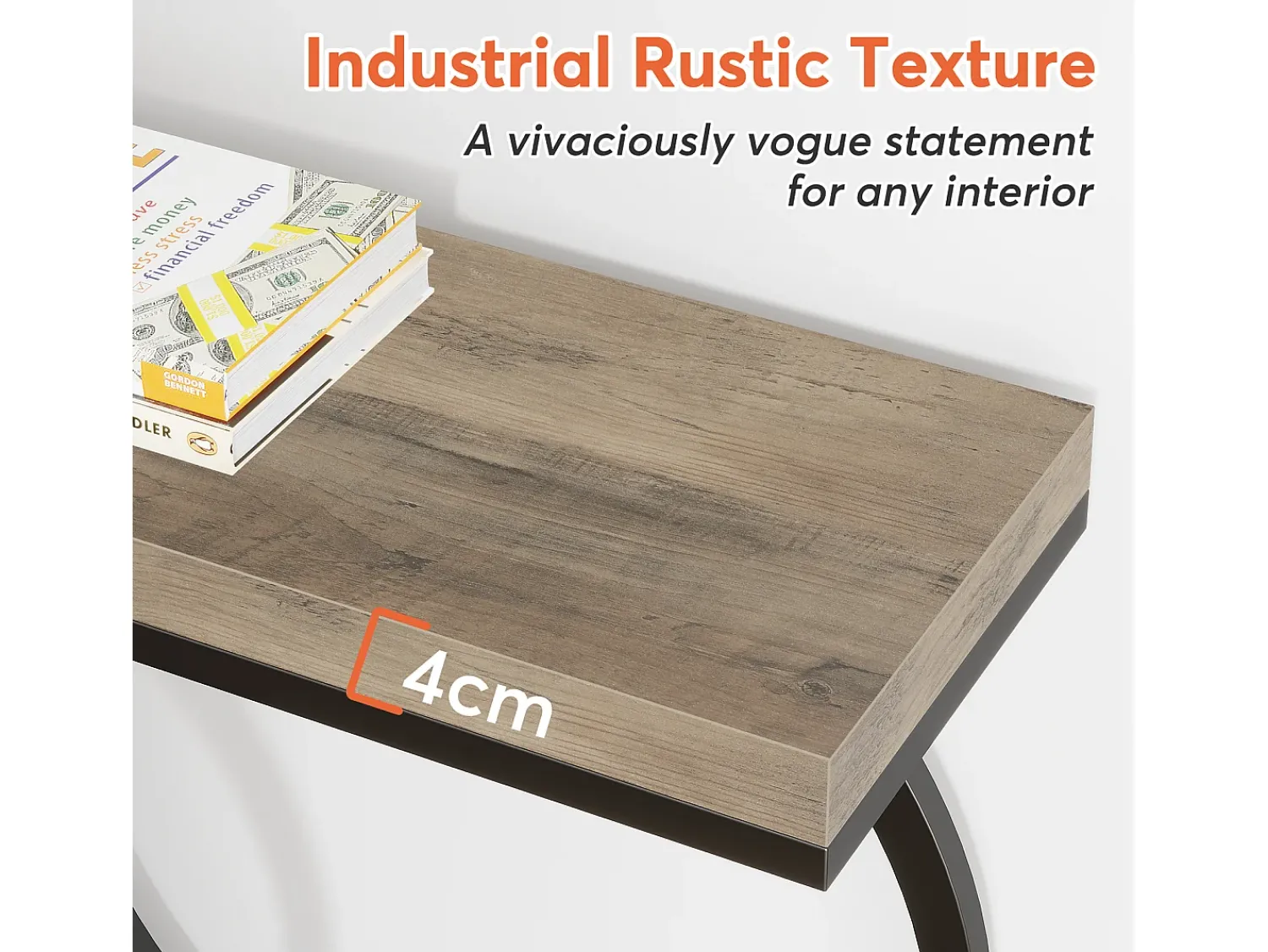 Tribesigns Mesa de console dourada de 140 cm, Mesa de entrada moderna com pés em metal dourado em formato de O, 140 x 30 x 80 cm, Cinza^ Consola