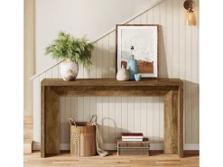 Consola|Tribesigns Mesa de console em estilo fazenda, mesa de 140 cm para sala com armazenamento para entrada. Castanho