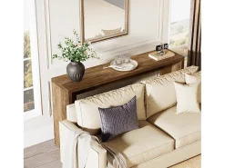 Consola|Tribesigns Mesa de console em estilo fazenda, mesa de 140 cm para sala com armazenamento para entrada. Castanho