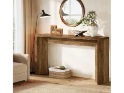 Consola|Tribesigns Mesa de console em estilo fazenda, mesa de 140 cm para sala com armazenamento para entrada. Castanho