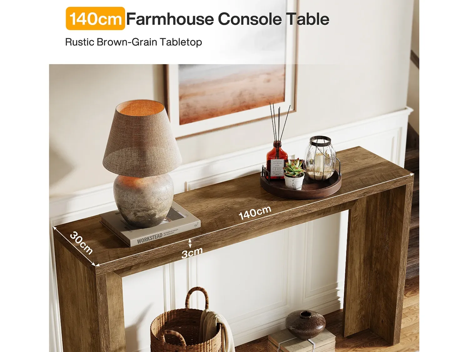 Consola|Tribesigns Mesa de console em estilo fazenda, mesa de 140 cm para sala com armazenamento para entrada. Castanho