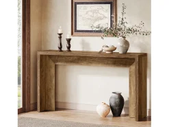 Consola|Tribesigns Mesa de console em estilo fazenda, mesa de 140 cm para sala com armazenamento para entrada. Castanho