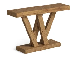 Clearance Tribesigns Mesa de console em madeira sólida, mesa de entrada rústica de 120 cm para sofá com base em duplo V Castanho