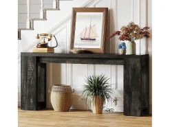 Consola*Tribesigns Mesa de Console Extra Longa 160cm, Mesa de Sofá Rural Preta Atrás do Sofá Preto