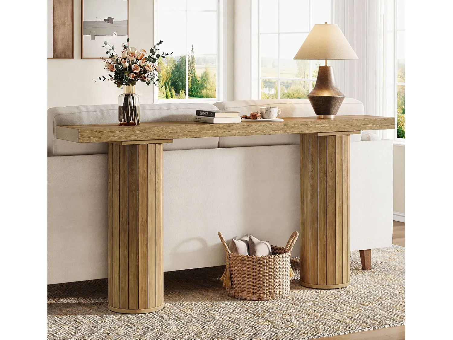 Consola*Tribesigns Mesa de console extra-longa de 160 cm, mesa retangular para entrada, mesa de sofá atrás do sofá Castanho