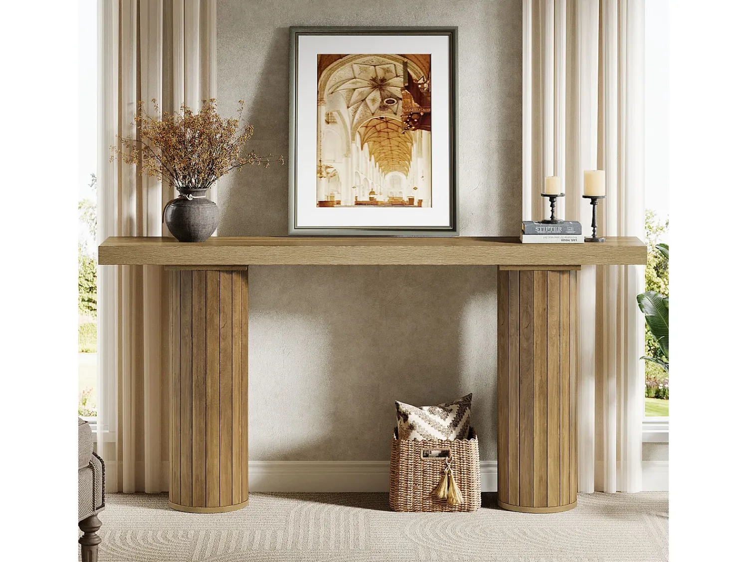 Consola*Tribesigns Mesa de console extra-longa de 160 cm, mesa retangular para entrada, mesa de sofá atrás do sofá Castanho