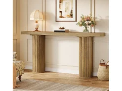 Consola*Tribesigns Mesa de console extra-longa de 160 cm, mesa retangular para entrada, mesa de sofá atrás do sofá Castanho