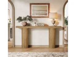 Consola*Tribesigns Mesa de console extra-longa de 160 cm, mesa retangular para entrada, mesa de sofá atrás do sofá Castanho