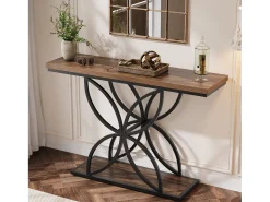 Consola|Tribesigns Mesa de console industrial para entrada, mesa baixa com pés em formato de borboleta em metal único Castanho