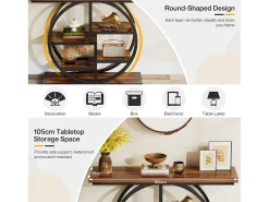 Tribesigns Mesa de console industrial com seis níveis e base circular - Mesa auxiliar estreita de madeira com prateleiras de armazenamento para o sala de estar^ Consola