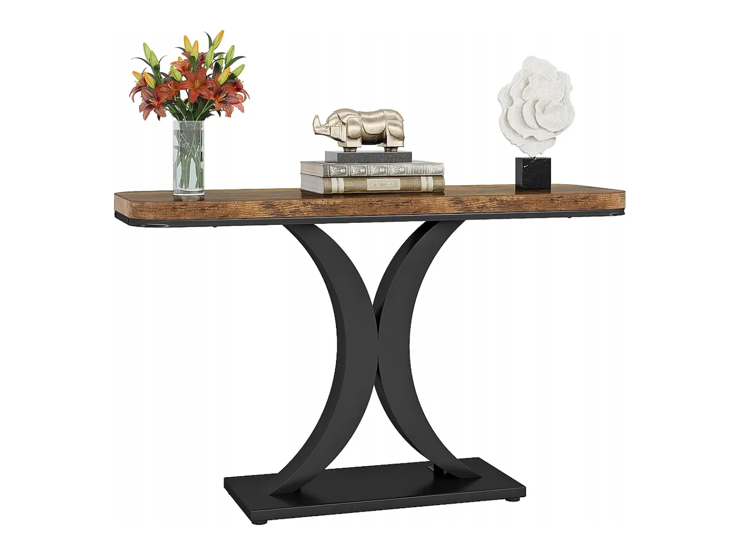 Tribesigns Mesa de Console Industrial, Mesa estreita de Entrada de Hall de 100 cm com Base geométrica, Mesa auxiliar de Corredor Rústica para Sala, entrada Castanho
