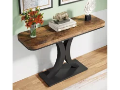 Tribesigns Mesa de Console Industrial, Mesa estreita de Entrada de Hall de 100 cm com Base geométrica, Mesa auxiliar de Corredor Rústica para Sala, entrada Castanho