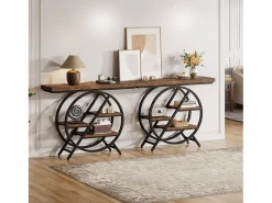 Tribesigns Mesa de Console, Mesa de Entrada de 100 cm com Tampo Espesso, Mesa de Sofá Industrial, Mesas Auxiliares, Marrom Rústico^ Consola