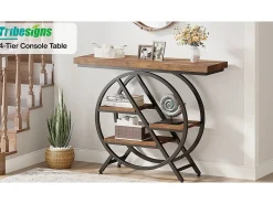 Tribesigns Mesa de Console, Mesa de Entrada de 100 cm com Tampo Espesso, Mesa de Sofá Industrial, Mesas Auxiliares, Marrom Rústico^ Consola