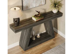 Consola|Tribesigns Mesa de Console, Mesa de Sofá Rústica de 140cm com Armazenamento, Mesa de Entrada para Corredor, Sala de Estar, Cinza Cinzento