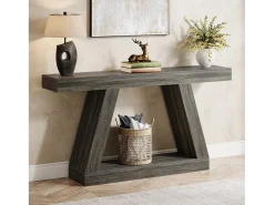 Consola|Tribesigns Mesa de Console, Mesa de Sofá Rústica de 140cm com Armazenamento, Mesa de Entrada para Corredor, Sala de Estar, Cinza Cinzento