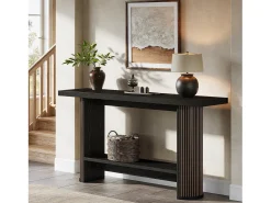 Clearance Tribesigns Mesa de Console Moderna 140cm, Mesa de Corredor Estreita Preta, Mesa de Sofá com 2 Prateleiras Preto