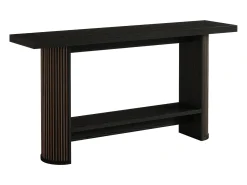 Clearance Tribesigns Mesa de Console Moderna 140cm, Mesa de Corredor Estreita Preta, Mesa de Sofá com 2 Prateleiras Preto