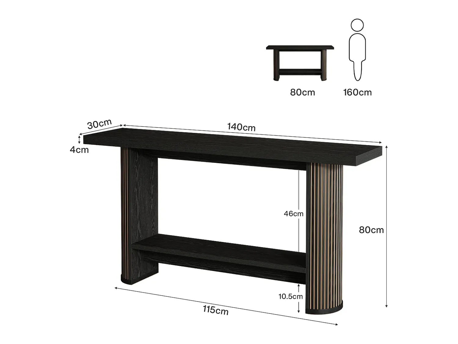Clearance Tribesigns Mesa de Console Moderna 140cm, Mesa de Corredor Estreita Preta, Mesa de Sofá com 2 Prateleiras Preto