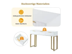 Consola*Merax Mesa de console moderna com 3 gavetas - 120 x 36 x 80 cm - MDF - para sala, corredor - + dourado Branco