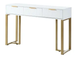 Consola*Merax Mesa de console moderna com 3 gavetas - 120 x 36 x 80 cm - MDF - para sala, corredor - + dourado Branco