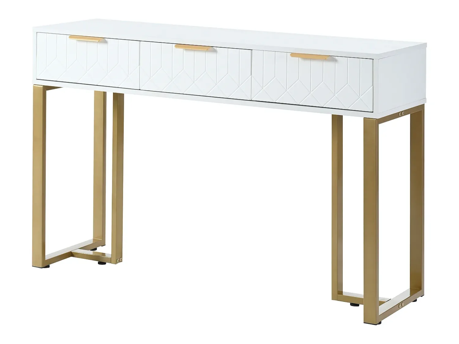 Consola*Merax Mesa de console moderna com 3 gavetas - 120 x 36 x 80 cm - MDF - para sala, corredor - + dourado Branco