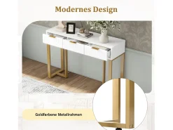 Consola*Merax Mesa de console moderna com 3 gavetas - 120 x 36 x 80 cm - MDF - para sala, corredor - + dourado Branco