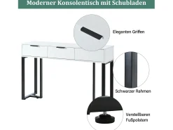 Clearance Merax Mesa de console moderna com 3 gavetas - 120 x 36 x 80 cm - MDF - para sala, corredor - + preto Branco