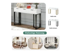 Clearance Merax Mesa de console moderna com 3 gavetas - 120 x 36 x 80 cm - MDF - para sala, corredor - + preto Branco