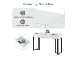 Clearance Merax Mesa de console moderna com 3 gavetas - 120 x 36 x 80 cm - MDF - para sala, corredor - + preto Branco