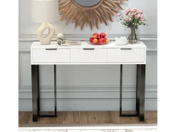 Clearance Merax Mesa de console moderna com 3 gavetas - 120 x 36 x 80 cm - MDF - para sala, corredor - + preto Branco