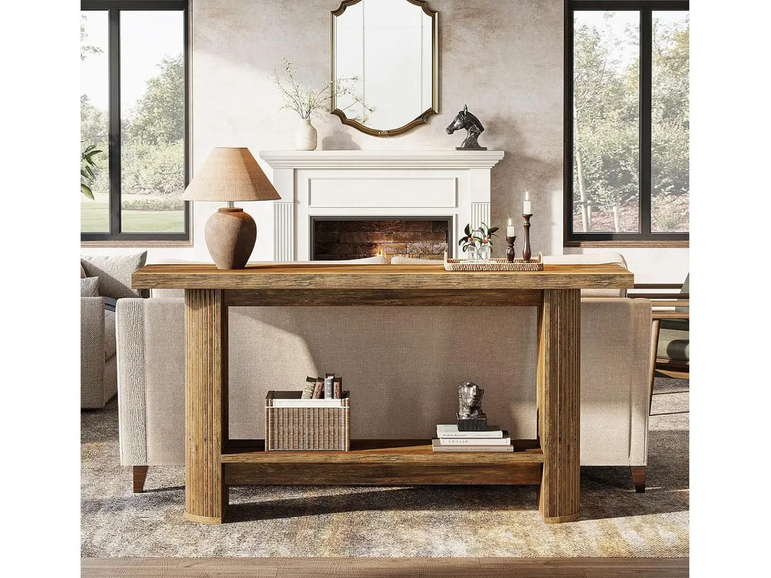 Tribesigns Mesa de console moderna de 140 cm, mesa para corredor estreito com armazenamento para a sala de estar^ Consola